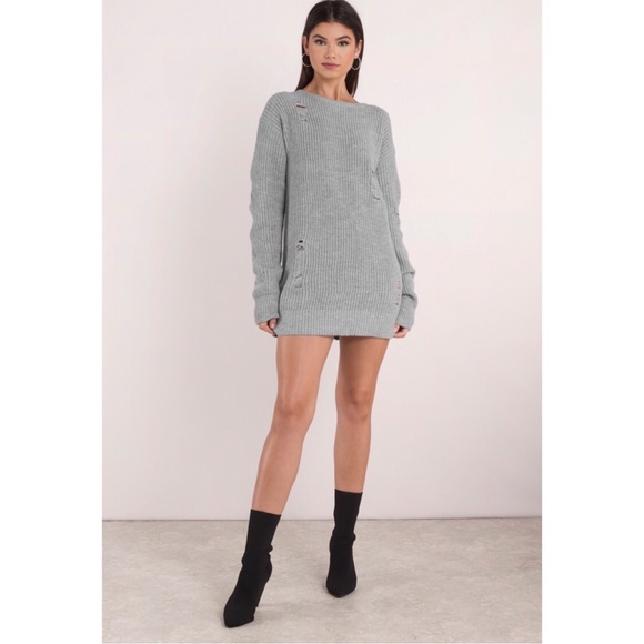 Grey Distressed Sweater Dress NWOT - Picture 3 of 6